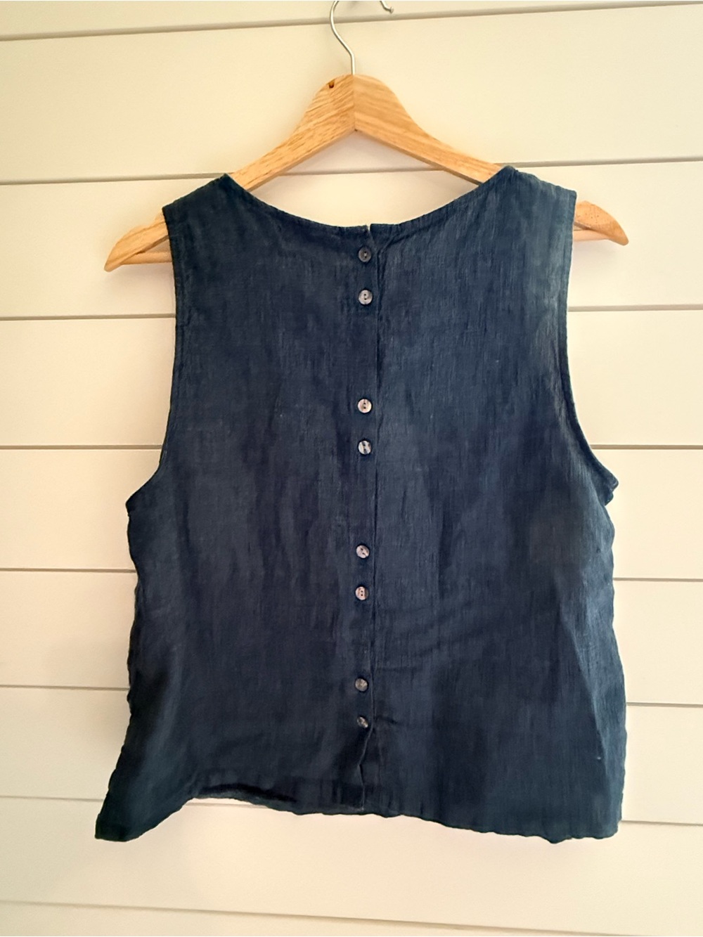 Martha Stewart Collection Navy 100% Linen Button Back Tank L - Picture 4 of 5